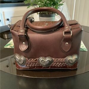 Brighton Brown Leather Satchel with Decorative Panel